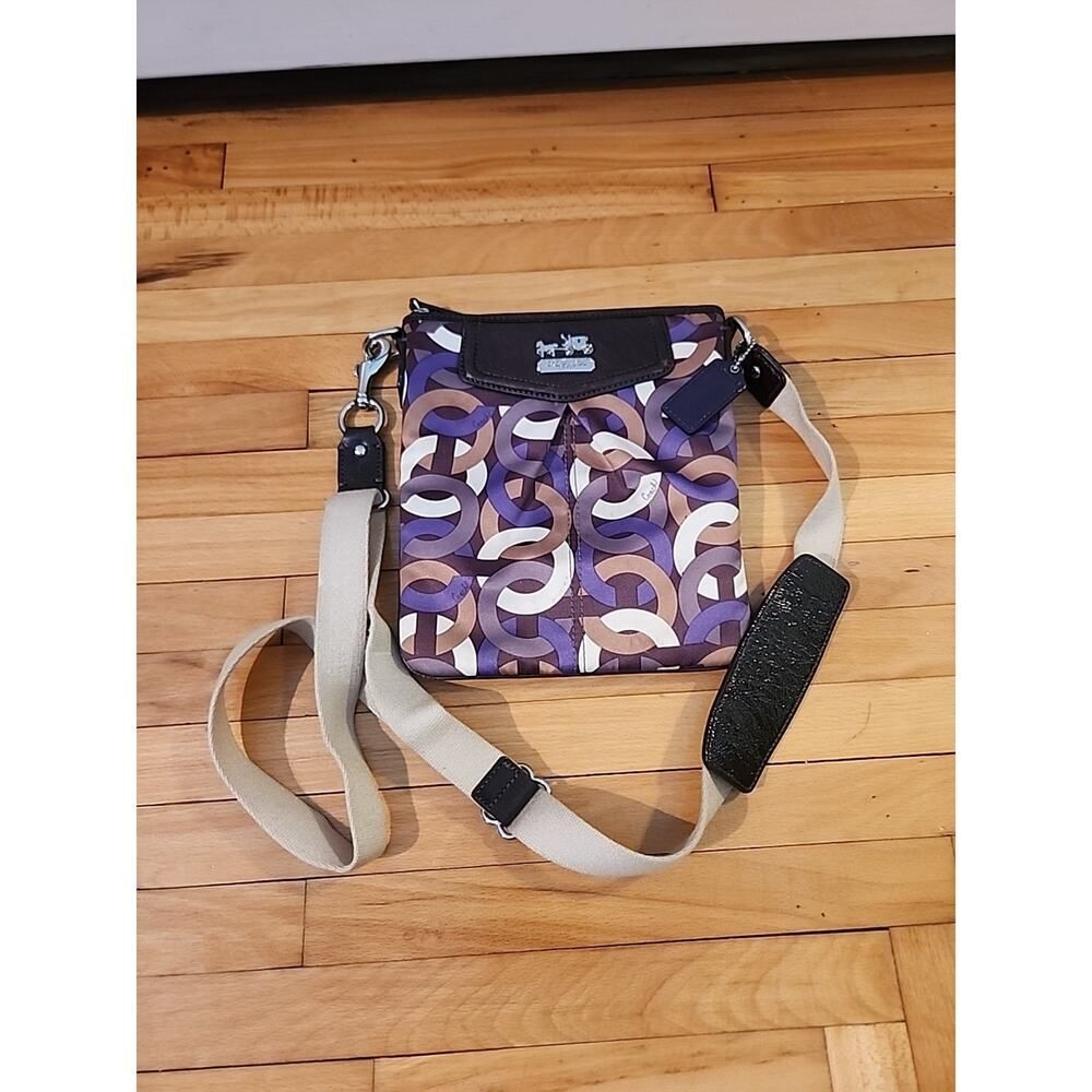 COACH MADISON VIOLET MULTI OP ART SATEEN SHOULDER CROSSBODY